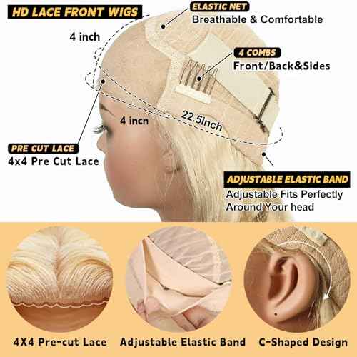 200 Density 613 Glueless Wigs Human Hair Pre Plucked Pre Cut Blonde Lace Front Wigs 4X4 Glueless Wear and Go 613 Body Wave Lace Front Wig Human Hair 613 Wig 32Inch