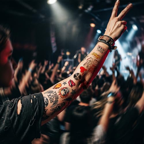 75 Pcs Rock Music Temporary Tattoos - Guitar & Band Themed