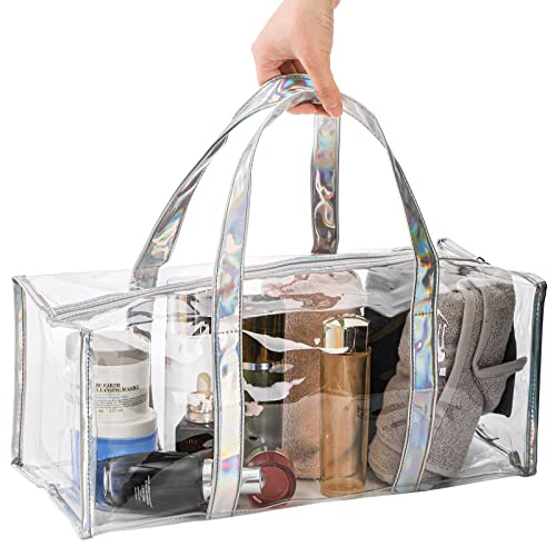 Lyellfe 2 Pack Clear Duffle Bag for Women, Heavy Duty Sports Tote Gym Bags, Large PVC Tote with Zipper, Plastic Makeup Toiletry for Gym, Travel, Beach and Picnic