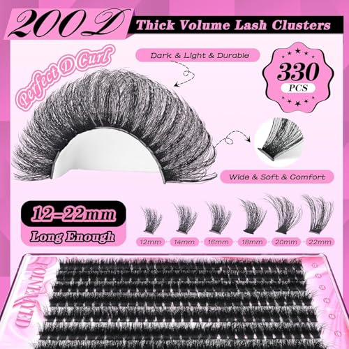 200D Lash Clusters Kit 330Pcs 12-22MM Volume Extensions