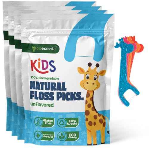 Unflavored Biodegradable Kids Flossers - Dental Floss Picks for Children | Fluoride & Plastic-Free | Colorful & Fun Animal Floss Sticks | Eco Friendly, Vegan, Natural (200 Pack)