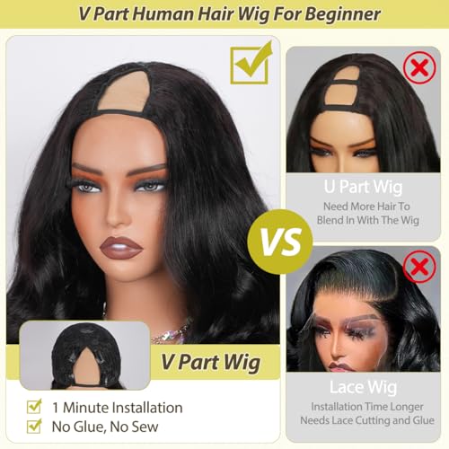 V Part Body Wave Human Hair Wig 22" - 200 Density Glueless