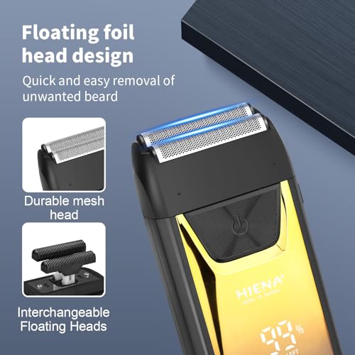 HIENA PRO Professional Cordless Hair Clippers for Men, T-Blade Beard Trimmer & Foil Shaver Set, Rechargeable Barber Clipper Kit and Hair Cutting Set, Facial Grooming Kit with LED Display