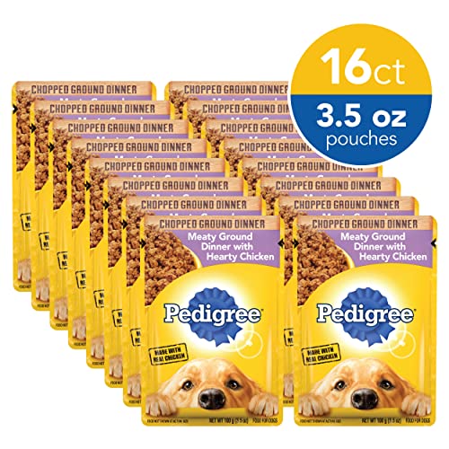 PEDIGREE CHOPPED GROUND DINNER Adult Soft Wet Dog Food With Hearty Chicken, 3.5 oz Pouches, 16 Pack