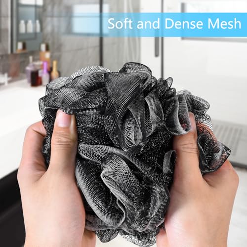 Yoget Black Loofah Sponge, 4 Pack - 60G Mesh Shower Ball