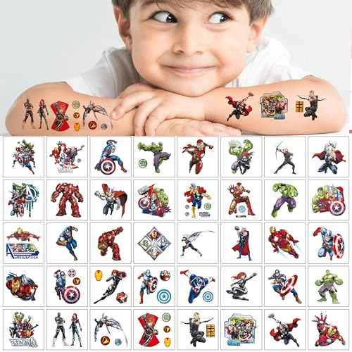 40pcs Avengers Temporary Tattoos for kids, Birthday Themed Party Supplies Decoration Favors Cartoon Sticker for Boys Home Activity Class Prizes Carnival Christmas Rewards