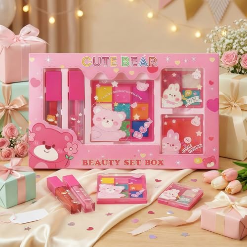 Cute Bear Makeup Gift Set for Girls – Lip Gloss, Blush & Eyeshadow