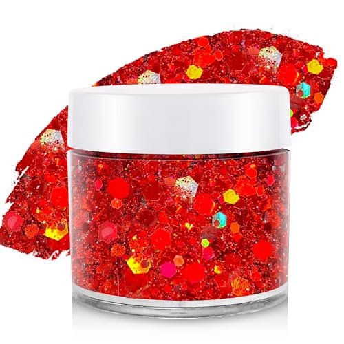 Red Holographic Body Glitter for Face & Hair