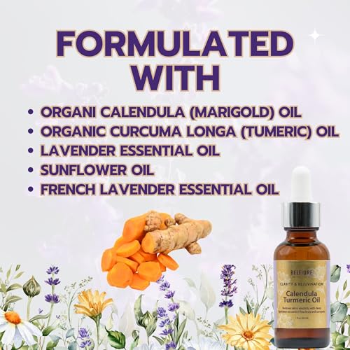 Calendula Turmeric 100% Pure Natural Organic Oil, Healthy Skin, Collagen Boosting Anti Wrinkle, Vegan, 1 ounce