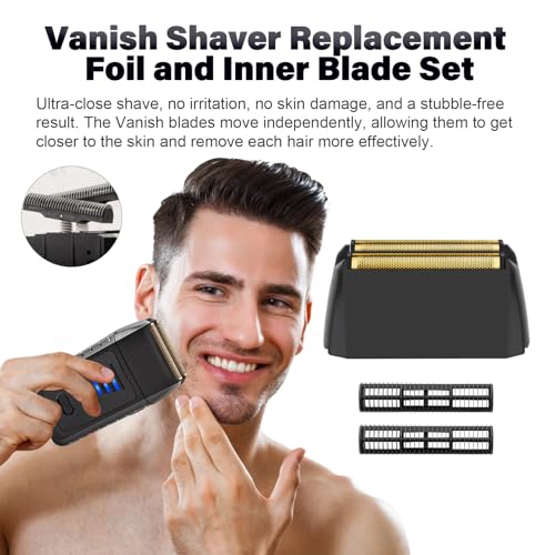 2Pack Shaver Replacement foil Compatible with wahl 5 Star Series Vanish Shaver 8173-700,Super Close Gold Foil & Cutter Bar Assembly Replacement - Compatible with wahl Vanish Replacement Foil, Black