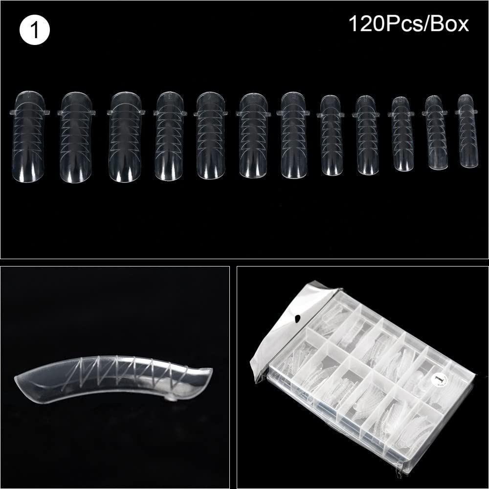 KADS 120PCS Clear Full Cover Dual Nail System Form UV Gel Acrylic Nail Art Mold Artificial Nail Tips with Scale for Extension (MODEL 1)