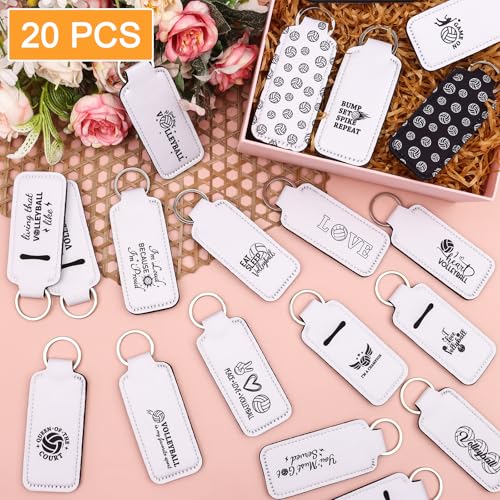20Pcs Volleyball Lipstick Holder Keychains Bulk Volleyball Lipstick Balm Holder Keychain Clip-on Lipstick Sleeve Pouch Volleyball Portable Wristlet Keychain Lanyard