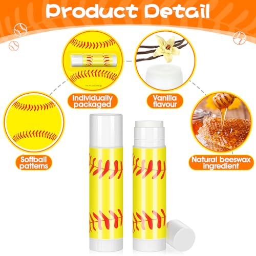 12Pack Softball Lip Balm for softball theme party Bulk Gifts,Beeswax Moisturizing Lip balm,Vanilla Flavor Plumping Chapstick for softball Team Girls kids Men Women Sports Lovers