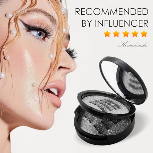 Magnetic Eyelashes-with Applicator, Natural Look Set of Dual Magnetic False Eyelashes, Reusable and Waterproof False Lashes without Eyeliner, No Glue, Easy to Apply, 4 Pairs, Black