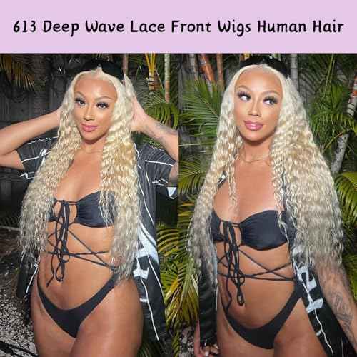 613 13x6 Lace Front Wig Human Hair 28 Inch Blonde Wig Human Hair 613 Deep Wave HD Lace Front Wigs 200% Density Pre Plucked With Baby Hair For Women
