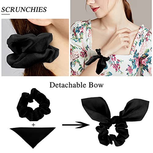 Jaciya Black Hair Ties Silk Bow Scrunchies for Hair Bunny Ears and Tail Scrunchies Hair Accessories for Women