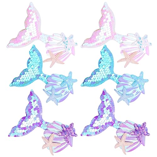 6 Pcs Mermaid Hair Clips for Girls, Aurora Sequins Fish Tail Hairpin Starfish Sequin Hair Accessories Multicolor Sparkling Hair Barrettes for Little Girls Toddlers Kids and Teens