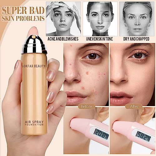 LOKFAR AirBrush Foundation Spray, Silky Mist Foundation Spray Makeup Set with Brush, Full Coverage Foundation for Smooth Radiant Finish, Formula Breathable Lightweight Hydrating | #01 Porcelain