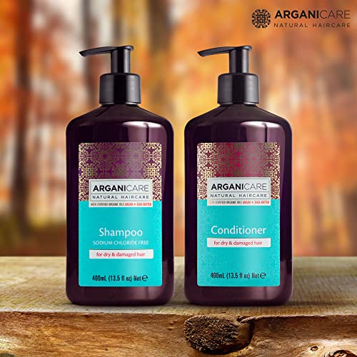 Arganicare Argan Oil Shampoo and Conditioner Set for Dry and Damaged Hair - Moisturizing Deep Conditioning Treatment Enriched with Organic Argan Oil & Shea Moisture for Men, Women and Kids | 27 Fl Oz