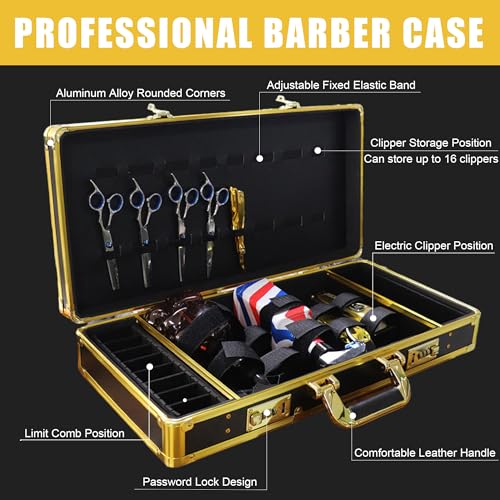 Gold Barber Case with Code Lock & Shoulder Strap
