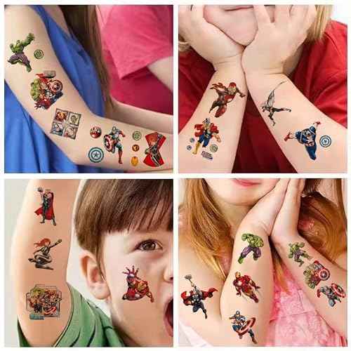 40pcs Avengers Temporary Tattoos for kids, Birthday Themed Party Supplies Decoration Favors Cartoon Sticker for Boys Home Activity Class Prizes Carnival Christmas Rewards