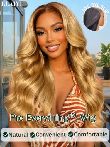 KLAIYI Ombre Honey Blonde Loose Wave 7x5 Lace Front Human Hair Wig 18"