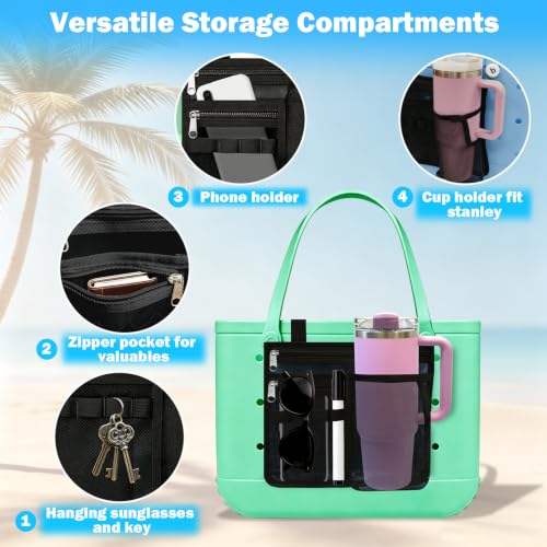 Black Organizer Pouch for Bogg & Simple Modern Bags | Mesh Storage Insert, Cup & Phone Holder, Medium M