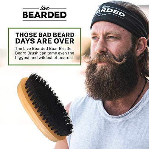 Live Bearded Premium All-Natural Boar Bristle Beard Brush - Real Wooden Handle - Supports Growth, Style Control and Oil Production - Tames Big, Wild Facial Hair - Easily Daily Grooming