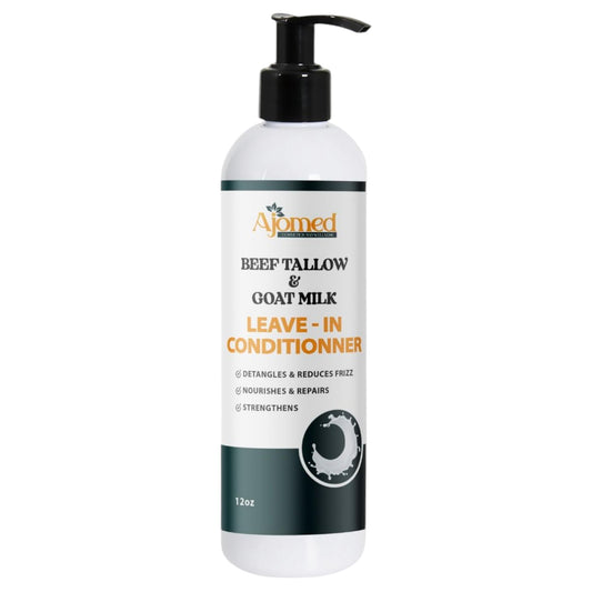 Beef tallow & Goat milk Leave-In Conditioner| Handmade hair Detangler- Anti-Frizz dreadlock moisturizer-Split Ends Breakage (12 Fl Oz)