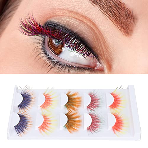 6D Colored False Eyelashes - 5 Pairs Gradient Orange Red Blue