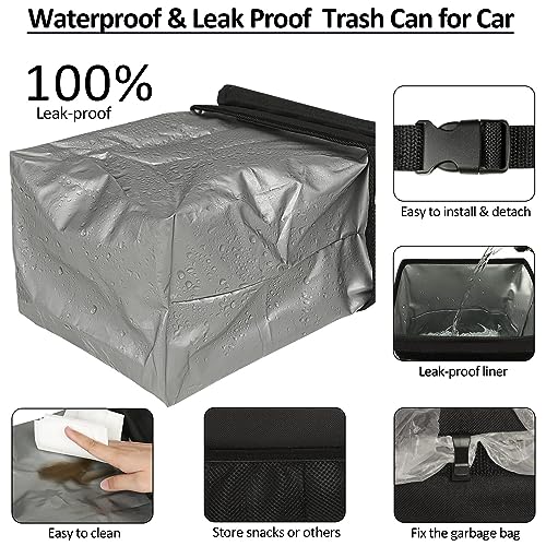 ELONGRIVER Leak Proof Car Trash Can for Back Seat - Cute Hanging Garbage Bin for SUV, Truck, Van - Automotive Front and Back Seat Trash Can - Black