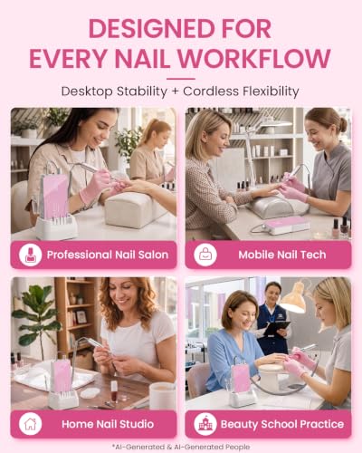 Makartt Professional Nail Drill - 35000 RPM E-File, Cordless & Quiet