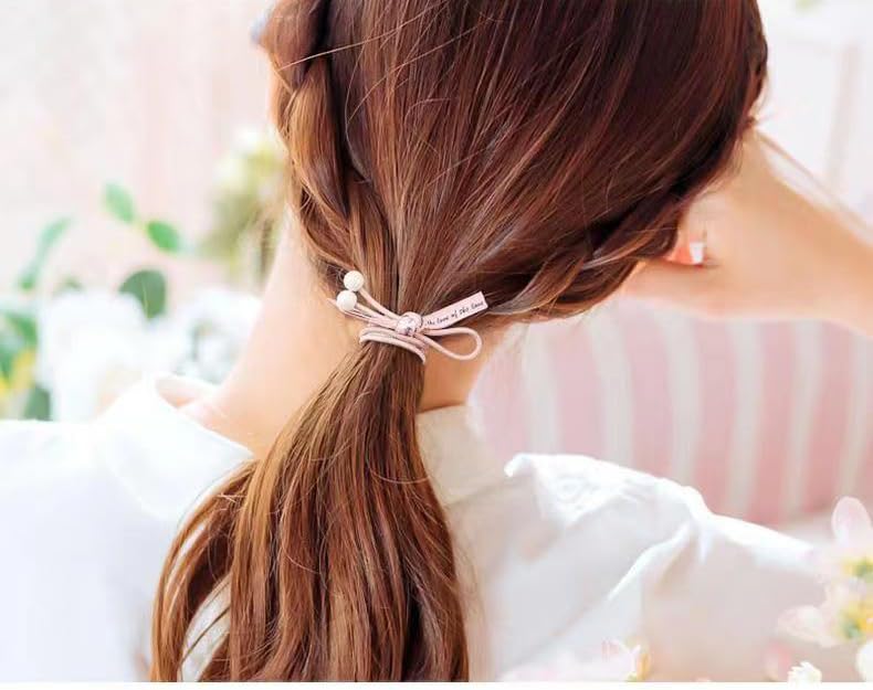 70PCS Mixed Color Pendants Headdress Hair Rope -High Ponytail Braid-Hair Tie with Pearls- Stretchable Rubber Hair Band for Women and Girls