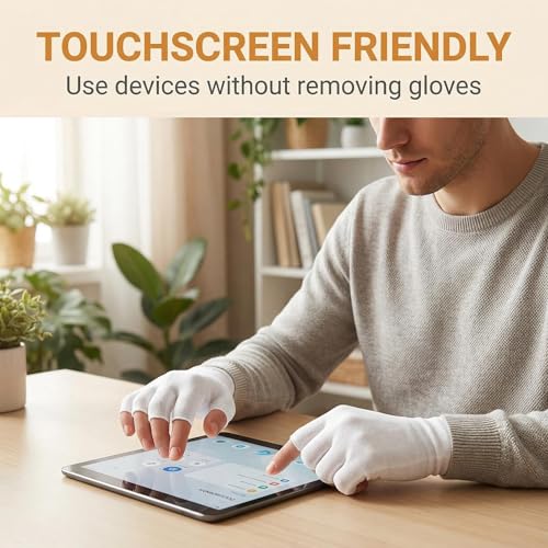 White Cotton Fingerless Moisturizing Gloves for Dry Hands - 12 Pairs