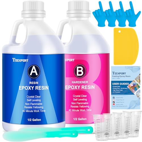 Teexpert Epoxy Resin Crystal Clear: 1 Gallon Epoxy Resin Kit Casting Resin Non Toxic High Gloss for Casting Coating Art DIY Craft Jewelry Wood Table - 2 Part(64oz Resin and 64oz Hardener)