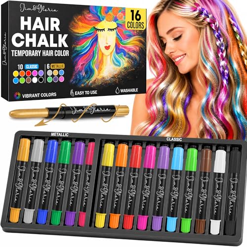 Jim&Gloria Hair Chalk Pens - 16 Color Set with 6 Metallic