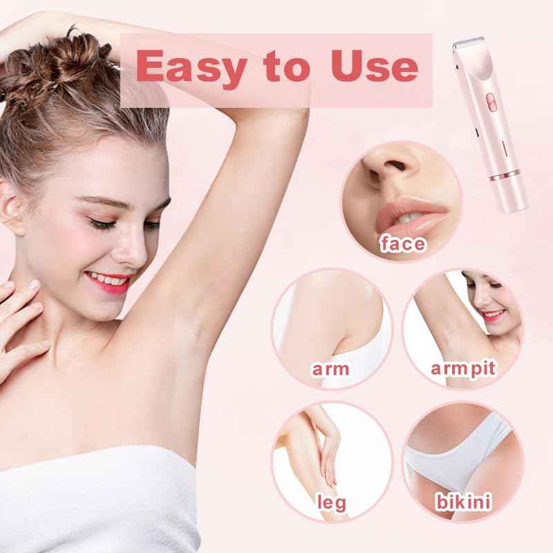 Bikini Trimmer for Women, Waterproof Electric Shaver – Painless Pubic Hair Remover with Ceramic Blades, USB-C Rechargeable (Pink)