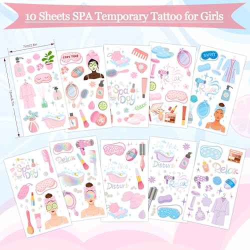 Konsait Spa Party Favors Spa Kids Tattoos Temporary for Girls, 99 Pcs+ Fake Tattoos Slumber Party Supplies for Girls Spa Day Party Supplies Birthday Makeup Party Favors