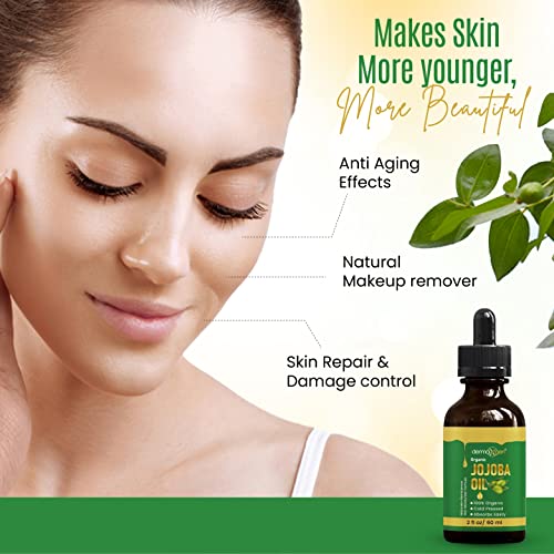 Jojoba Oil -100% Organic & Cold Pressed Oil - Anti-Aging Moisturizing Treatment for Face, Hair, Skin & Nails, Acne Scars, Anti-Wrinkle. (2 FL OZ)