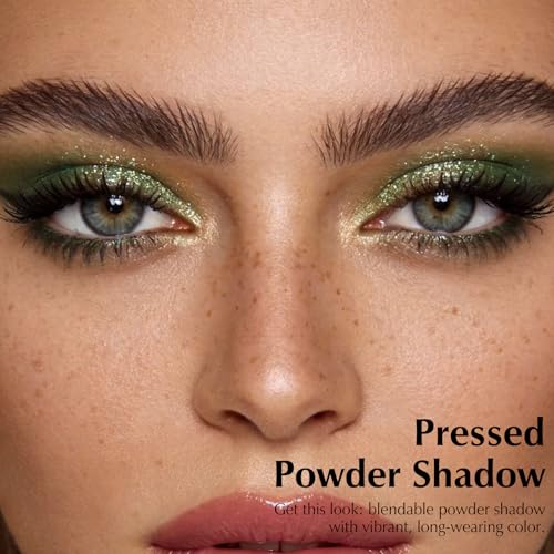 Green Eyeshadow Palette, Mini Shimmer Eye Shadow for Older Women, High Pigmented Pressed Powder Glitter Neutral Eyeshadow Palette, Long Lasting Single Monochrome Eye Highlighter Makeup