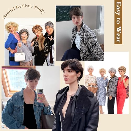 Gray Pixie Wig Short Layered Synthetic Hair Women