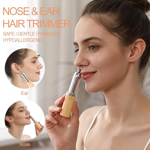 Nose Hair Trimmer for Women and Men,2 in 1 Facial Hair Remover,Electric Face Shaver Razor for Nose Ear Eyebrow Peach Fuzz Lips Chin,DermaplaningTool,Facial Hair Removal,Orange/uhy6