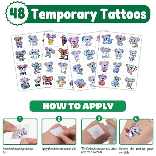 Koala Party Favors Set - 72 PC Bundle with Tattoos & Bracelets