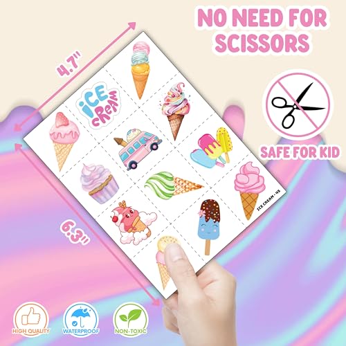 72-Piece Ice Cream Party Favors Set - Tattoos & Slap Bracelets