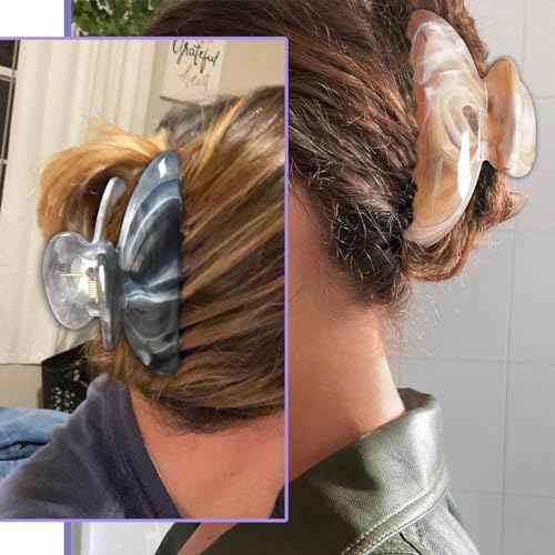 Marble Claw Clips Medium Cellulose Acetate Normal Hair Claw Clips Women Girls Tortoise Thin Fine Hair Clips Resin French Barrettes Curly Straight Hair Basic Acrylic Side Clip Hair Accessories