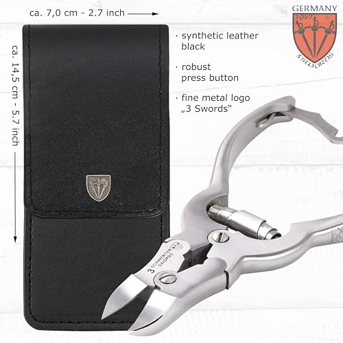 3 Swords Germany ? Big Toe Nail NIPPERS - Extra Strong Toe Nail NIPPERS for Cutting Strong, Thick or ingrown Toe Nails - Stainless Steel Pedicure Tool with Synthetic Leather case