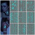 Glow in the Dark Temporary Tattoos for Women, 9-Sheet Moon Star Set