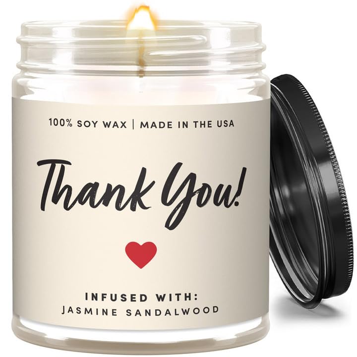 WAX & WIT Thank You Candle, Best Friend Candle, Thank You Gifts for Women, Thank You Gifts for Coworkers, Teacher Appreciation Gifts, Mothers Day Candle, Teacher Gifts for Women, White Candle â€“ 9oz