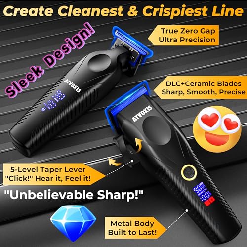 Professional Cordless Hair Clippers Set with DLC Blades & LED Display