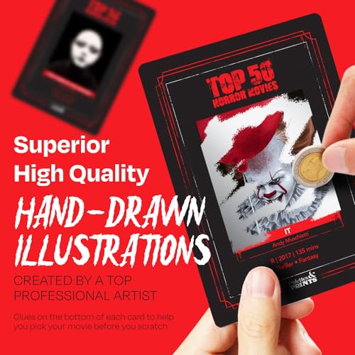 Top 50 Horror Movies Scratch Off Cards - Movie Night Halloween Gift - Palettes and Prints